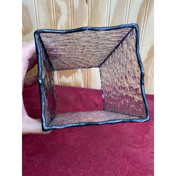 Stained Glass Poinsettia Candle Cover Votive Handcrafted 8" x 3.75" x 3.5" - Picture 7 of 13